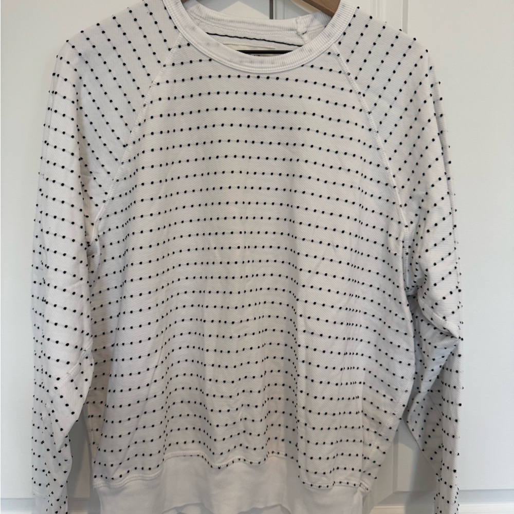 THE GREAT. White and Black Dotted Crewneck Sweater